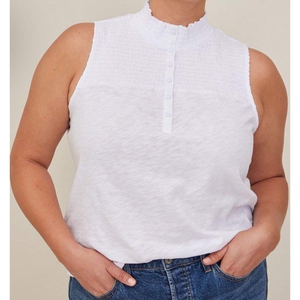 New Torrid Heritage Slub Smocked Yoke Henley Shirt Tank White 3 Size 3X(24)